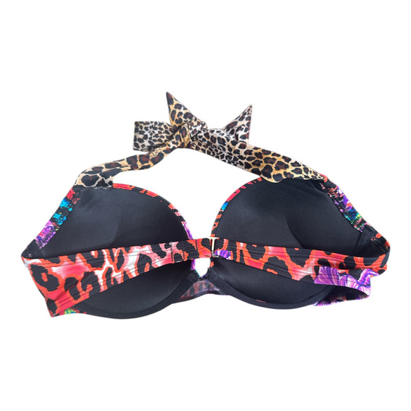 Victoria Secret Swim Top Multicolor Animal Print Push Bra Women's Size 36B - Picture 2 of 2